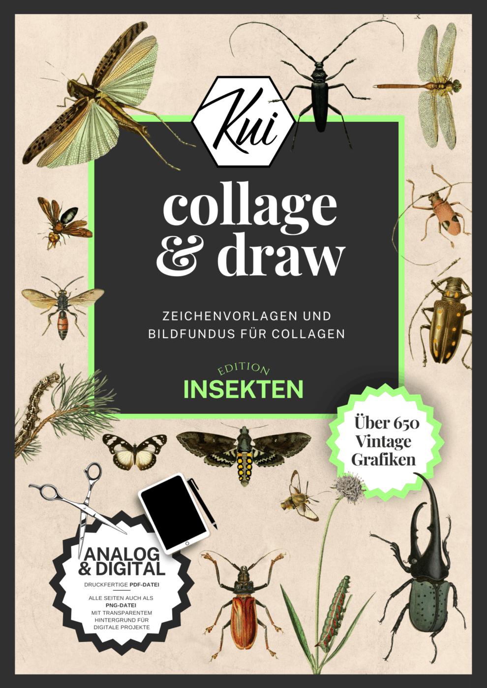 Vintage Bildersammlung zur Welt der Insekten für dein Collage- oder Mixed-Media-Projekt! Sofort einsetzbares Material für deinen Kunstunterricht!