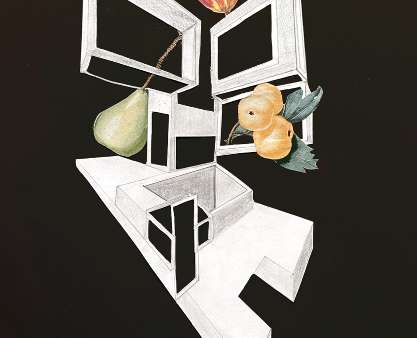 Zweipunktperspektive im Kunstunterricht - Collage mit Früchten