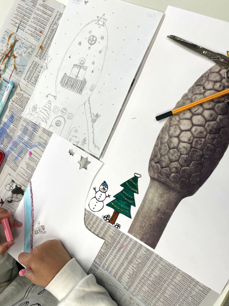 KUI - kunstunterricht-ideen.de - Botanische Fantasietürme - Collagen nach Karl Blossfeld_001 Botanische Fantasietürme nach Karl Blossfeldt - Bildelemente zeichnen