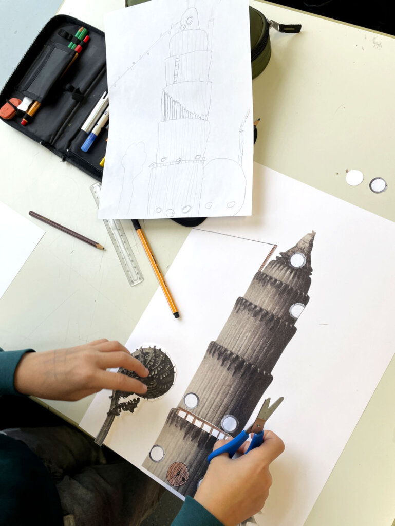 KUI - kunstunterricht-ideen.de - Botanische Fantasietürme - Collagen nach Karl Blossfeld_007 Botanische Fantasietürme nach Karl Blossfeldt - Arbeitsprozess