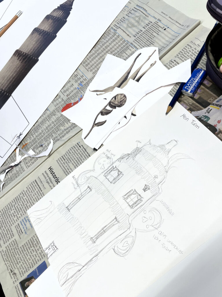 KUI - kunstunterricht-ideen.de - Botanische Fantasietürme - Collagen nach Karl Blossfeld_014 Botanische Fantasietürme nach Karl Blossfeldt - Skizze einer Schülerin