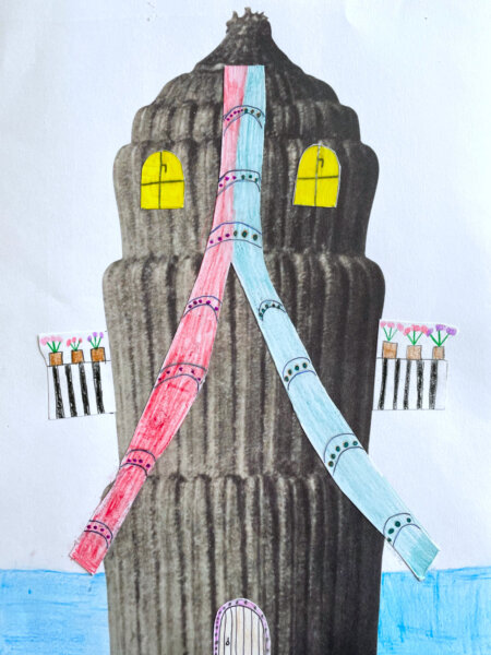 KUI - kunstunterricht-ideen.de - Botanische Fantasietürme - Collagen nach Karl Blossfeld_025 Fotografien von Karl Blossfeldt umgestalten - Schülerergebnis mit Wasserrutsche