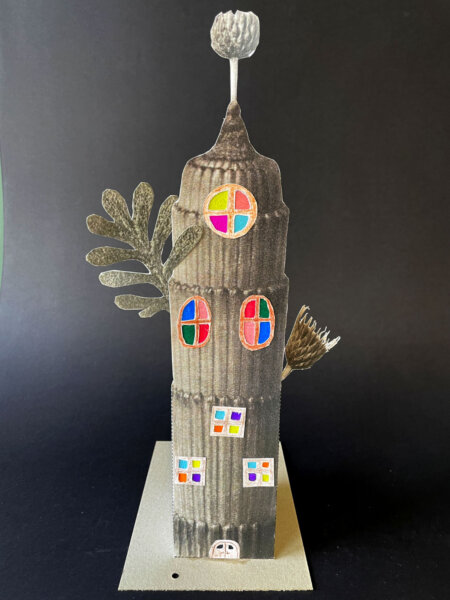 KUI - kunstunterricht-ideen.de - Botanische Fantasietürme - Collagen nach Karl Blossfeld_038 Botanische Fantasietürme nach Karl Blossfeldt - Turm mit Laschen