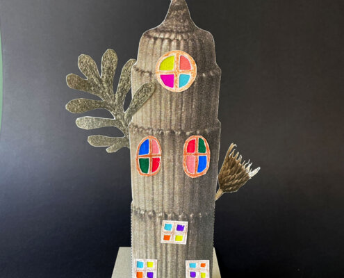 KUI - kunstunterricht-ideen.de - Botanische Fantasietürme - Collagen nach Karl Blossfeld_038 Botanische Fantasietürme nach Karl Blossfeldt - Turm mit Laschen