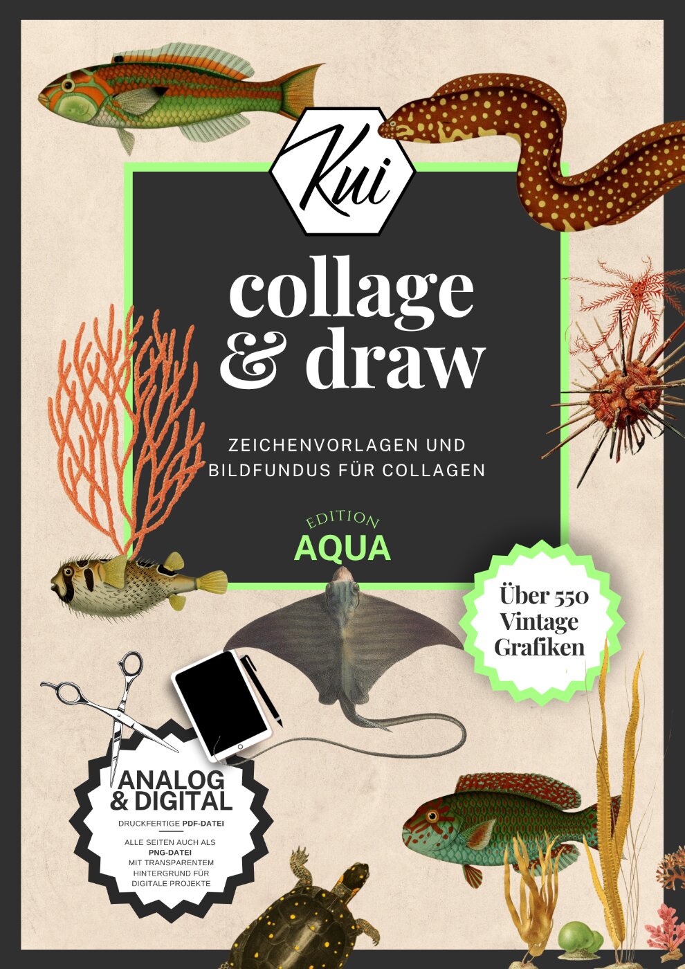 Umfangreiche digitale Sammlung historischer Illustrationen von Wasserlebewesen, Wasserpflanzen und weiteren Unterwasserorganismen für dein Collage- oder Mixed-Media-Projekt! Sofort einsetzbares Material für deinen Kunstunterricht!